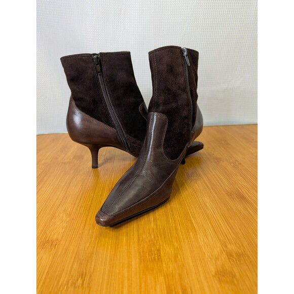 Vintage Audrey Brooke Leather Ankle Boots Point Toe Brown US 7 EU 37.5   (R02) - Picture 2 of 7
